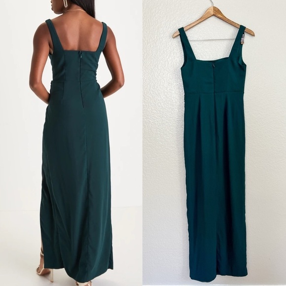 NWOT Glamorous Disposition Emerald Green Ruched Maxi Dress - Picture 3 of 10